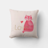 かわいいピンクの猫ハート金ゴールドラブ クッション (正面)