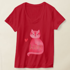 かわいいピンクの猫ハート金ゴールドラブ Tシャツ