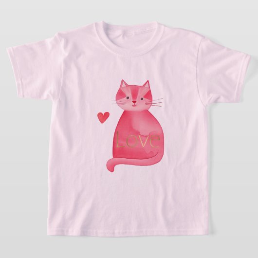 かわいいピンクの猫ハート金ゴールドラブ Tシャツ (レイダウン)