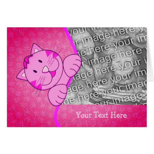 かわいいピンクの猫パーソナライズされたの写真カード (正面横)