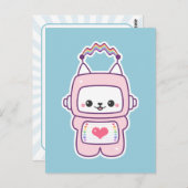 かわいいピンクの猫ロボット ポストカード (正面/裏面)