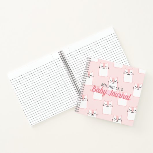かわいいピンクの猫柄のパーソナライズされた赤ちゃん女の子 ノートブック (内部)