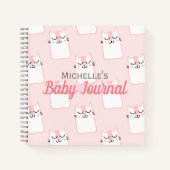かわいいピンクの猫柄のパーソナライズされた赤ちゃん女の子 ノートブック (正面)