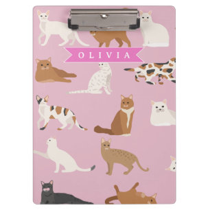 かわいいピンクの猫柄ギフト 猫好きのためのオリジナルデザイン クリップボード