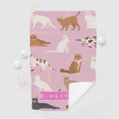 かわいいピンクの猫柄ギフト 猫好きのための名入れグッズ ゴルフタオル (インサイチュ)