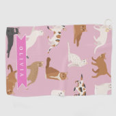 かわいいピンクの猫柄ギフト 猫好きのための名入れグッズ ゴルフタオル (横)