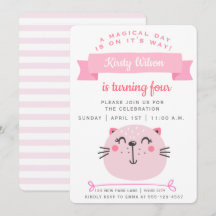 かわいいピンクの猫 & ピンクのストライプ - 子供の誕生日