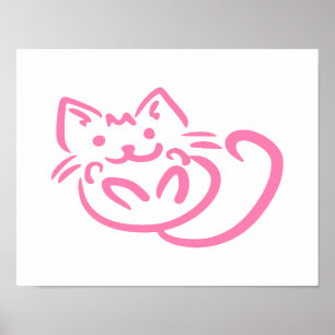 かわいいピンクの猫 ポスター