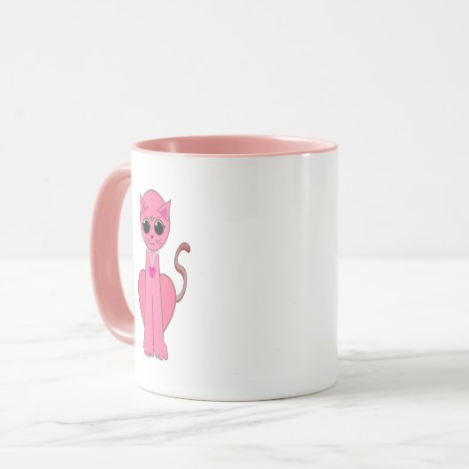 かわいいピンクの猫 マグカップ (正面左)