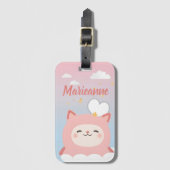 かわいいピンクの猫 ラゲッジタグ (正面縦)