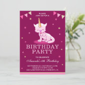 かわいいピンクの猫·一角獣(ユニコーン)誕生日パーティーの招待 招待状 (スタンド正面)