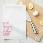かわいいピンクの王冠あなたの文字 キッチンタオル (四つ折り)