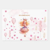 かわいいピンクの王女とバルーンの誕生日 ラッピングペーパーシート (正面)