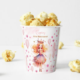 かわいいピンクの王女とバルーンの誕生日 紙コップ