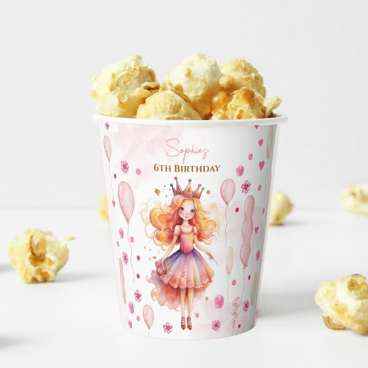 かわいいピンクの王女とバルーンの誕生日 紙コップ