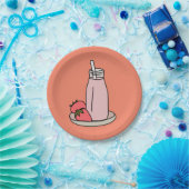 かわいいピンクの甘いストロベリーミルクシェイク ペーパープレート (パーティー)