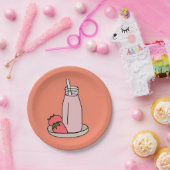 かわいいピンクの甘いストロベリーミルクシェイク ペーパープレート (パーティー)