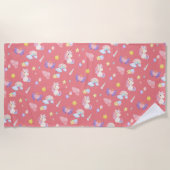 かわいいピンクの甘いユニコーンのレインボーバルーンパターン ビーチタオル (正面)