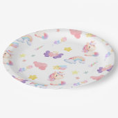 かわいいピンクの甘いユニコーンのレインボーバルーンパターン ペーパープレート (アングル)