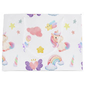 かわいいピンクの甘いユニコーンのレインボーバルーンパターン ラージペーパーバッグ (正面)