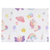 かわいいピンクの甘いユニコーンのレインボーバルーンパターン ラージペーパーバッグ (裏面)