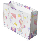 かわいいピンクの甘いユニコーンのレインボーバルーンパターン ラージペーパーバッグ (裏面アングル)