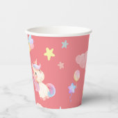 かわいいピンクの甘いユニコーンのレインボーバルーンパターン 紙コップ (正面)