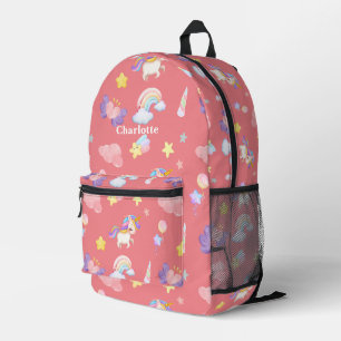 かわいいピンクの甘いユニコーン虹のバルーンパターン プリントバックパック