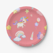 かわいいピンクの甘いユニコーン虹のバルーンパターン ペーパープレート (正面)