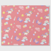 かわいいピンクの甘いユニコーン虹のバルーンパターン ラッピングペーパー (フラット)