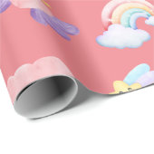 かわいいピンクの甘いユニコーン虹のバルーンパターン ラッピングペーパー (ロールコーナー)