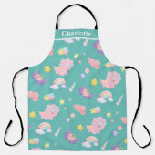 かわいいピンクの甘い恐竜のレインボーパターン名前を追加 エプロン (正面)