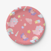 かわいいピンクの甘い恐竜の虹パステルパターン ペーパープレート (正面)