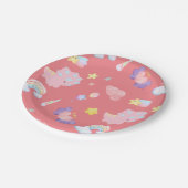 かわいいピンクの甘い恐竜の虹パステルパターン ペーパープレート (アングル)