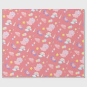 かわいいピンクの甘い恐竜の虹パステルパターン ラッピングペーパー (フラット)