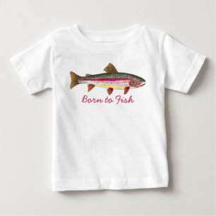 かわいいピンクの生まれ「魚に」マスのフライ ベビーTシャツ