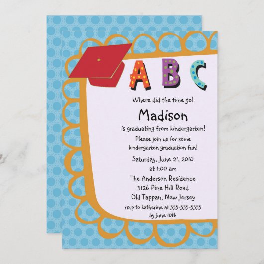 かわいいピンクの男の子の幼稚園の卒業の招待状 招待状 (正面/裏面)