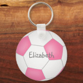 かわいいピンクの白いサッカパーソナライズされたーキーホルダー キーホルダー (裏面)
