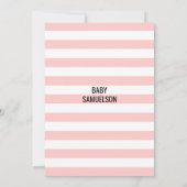 かわいいピンクの白いストライプ金ゴールドブラックベビーシャワー 招待状 (裏面)