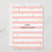 かわいいピンクの白いストライプ金ゴールドブラックベビーシャワー 招待状 (裏面)