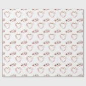 かわいいピンクの白いフローラハートパターン ラッピングペーパー (フラット)
