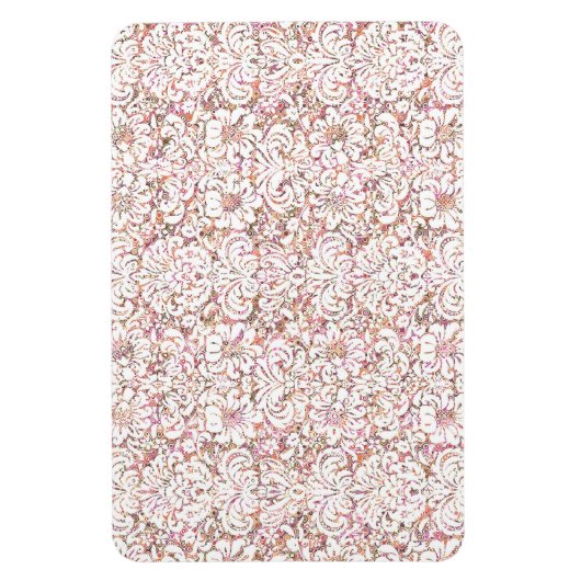 かわいいピンクの白いヴィンテージフローラデザイン マグネット (縦)