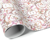 かわいいピンクの白いヴィンテージフローラデザイン ラッピングペーパー (ロールコーナー)