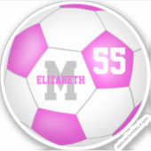 かわいいピンクの白い女パーソナライズされたの子サッカー シール (正面)