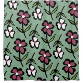 かわいいピンクの白い花模様 シャワーカーテン (正面)