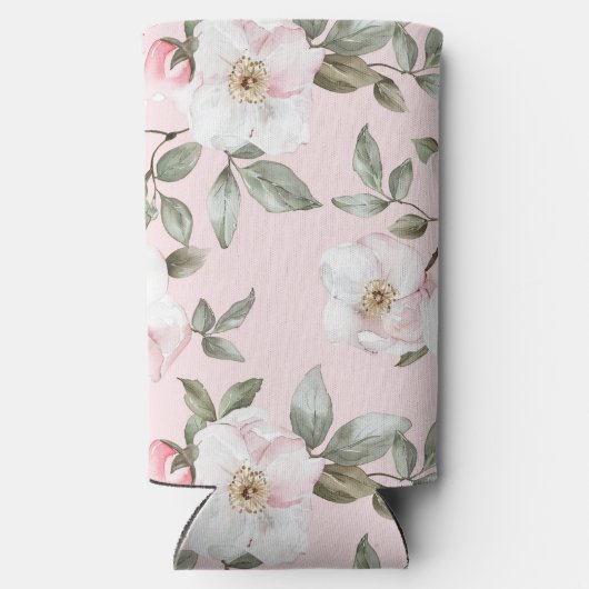 かわいいピンクの白い花 スリム缶クーラー (裏面)