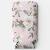 かわいいピンクの白い花 スリム缶クーラー (正面)