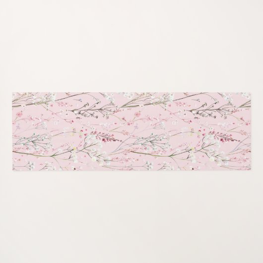 かわいいピンクの白い花 ヨガマット (裏面(横))