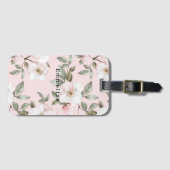かわいいピンクの白い花 ラゲッジタグ (正面横)