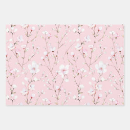 かわいいピンクの白い花 ラッピングペーパーシート